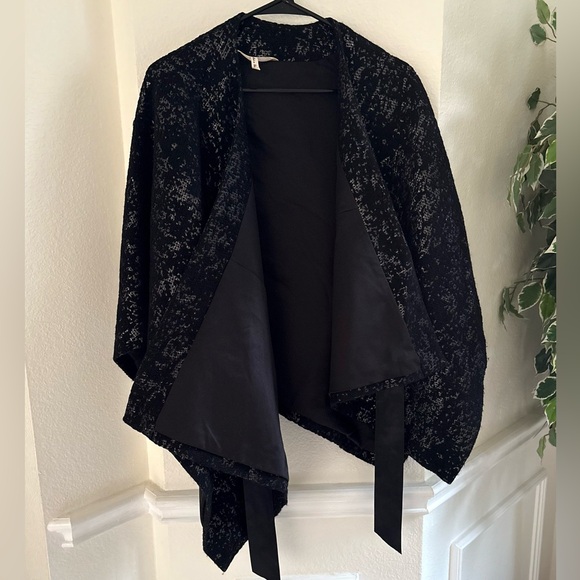 Rebecca Moses Sweaters - Rebecca Moses Black and Silver Poncho with Bow